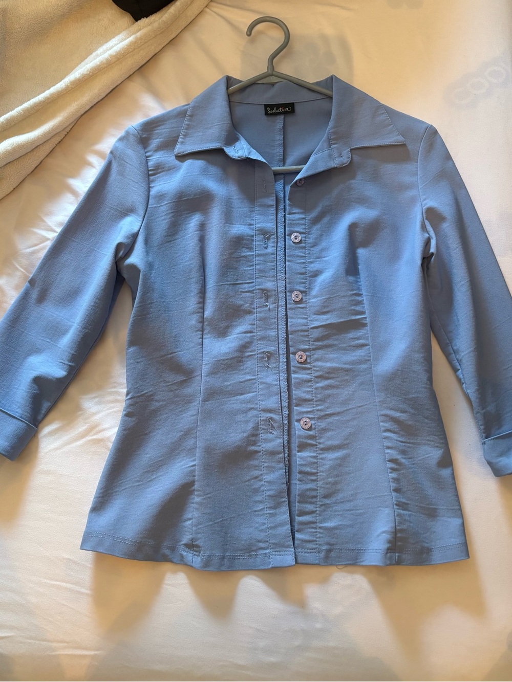 Vintage Seduction Blue Button-Up Blouse